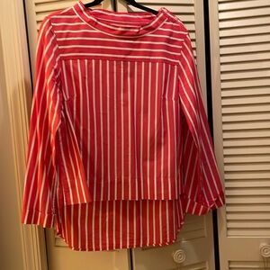 J.CREW Factory popover Funnel Neck Tunic Hi-Lo striped shirt Red white Sz: 10